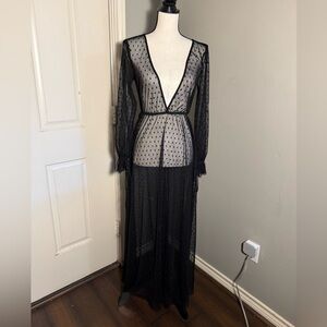 Free People Black Sheer Maxi Dress with plunging neckline